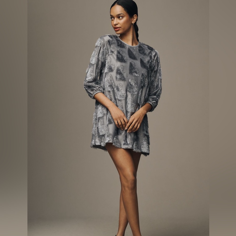 Hutch Blue Textured Long Sleeve Mini Dress- XS-NWT!! $210